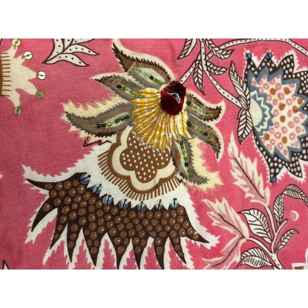 Pier 1‎ Imports Scroll Bloom Moss Red Floral (1) Square Throw Pillow Cover 17